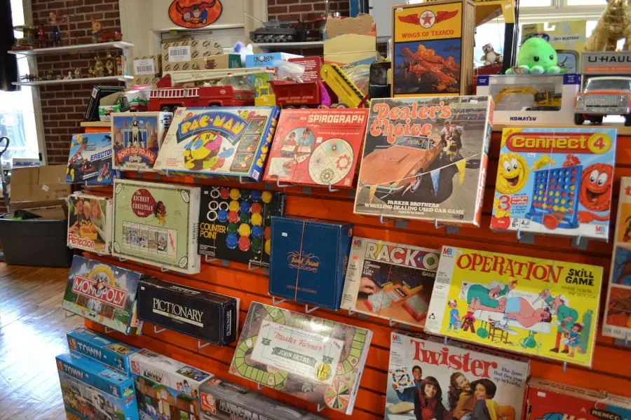 variety of board games on display at Back in Time Toys