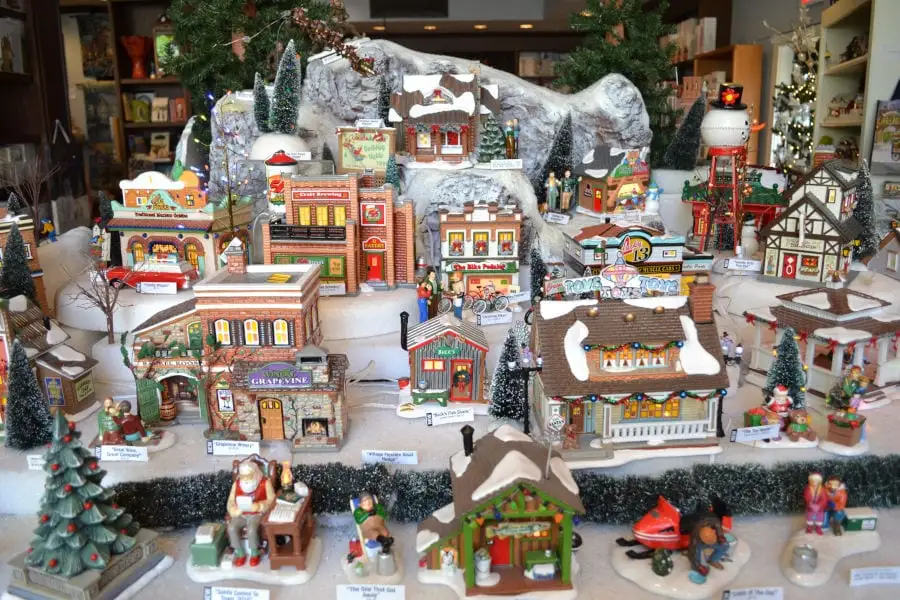 miniature, model town display at Kringles Christmas Shop