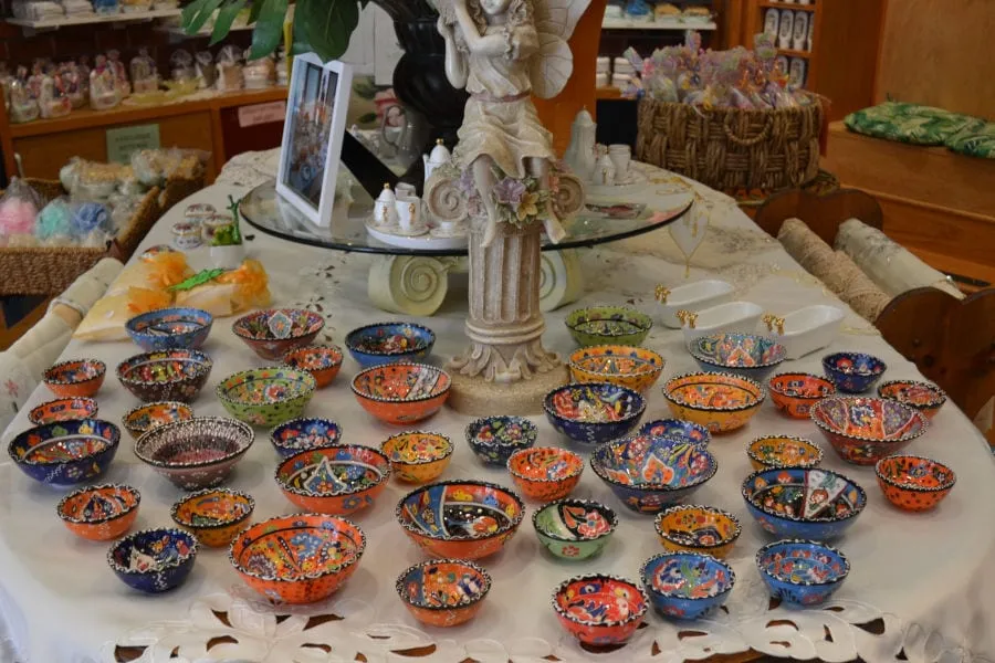 ceramic bowls on display at Lori's Soap Shop