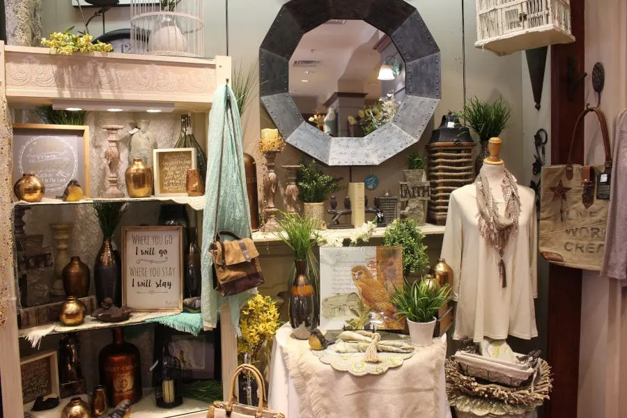 display in Milberry Mill with decor items and clothing