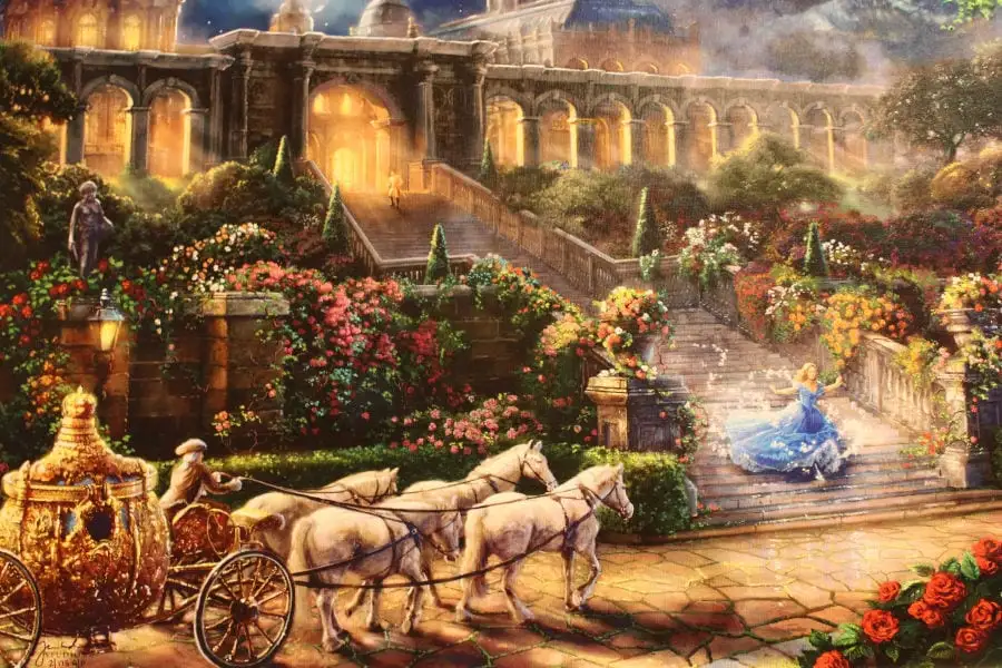 painting of Cinderella's descent down the castle stairs at Reflections