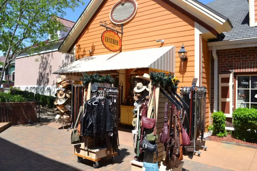 outdoor display of clothing and purses at Sunrise Leatherworks
