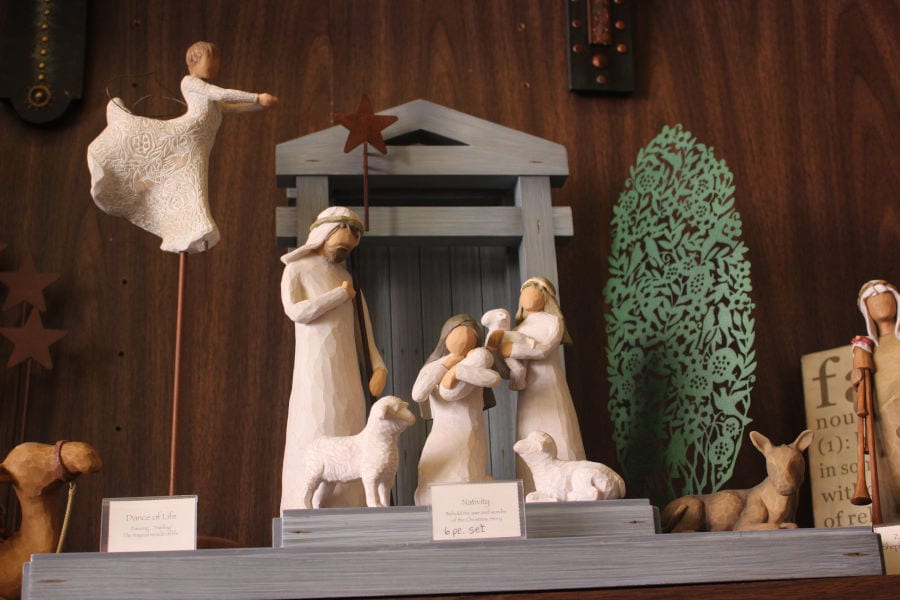wooden model of the Nativity scene at T Charleston Book Shop