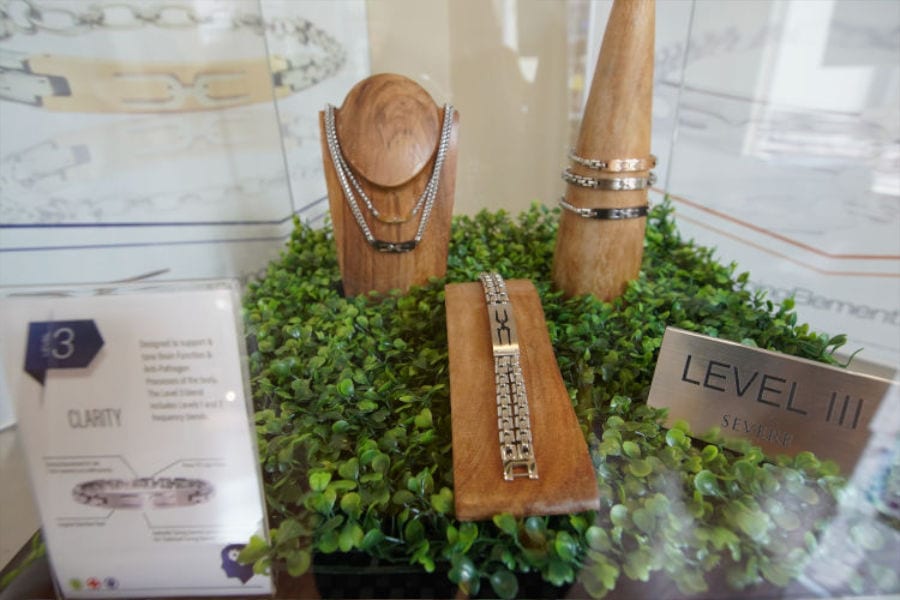 necklaces and bracelets on display in Tuning Element