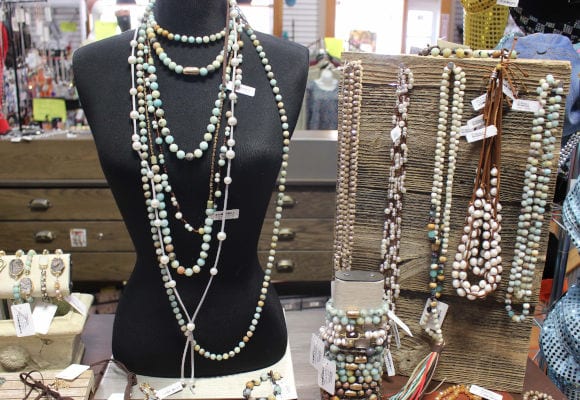 necklace display at Dickens Gift Boutique