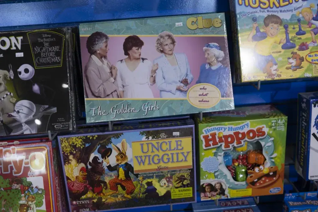 Antique board games including Clue, Uncle Wiggily, and Hungry Hungry Hippos at Back in Time Toys shop