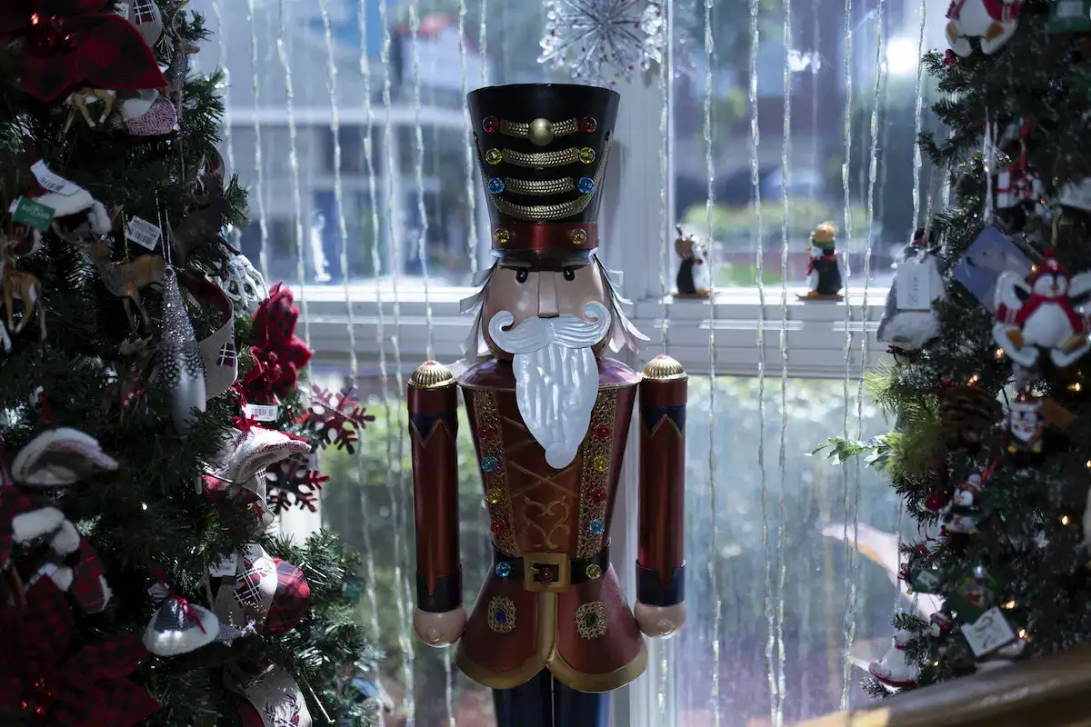 Nutcracker figurine inside Kringles Christmas Store